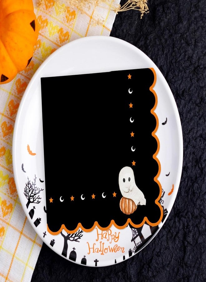 JarThenaAMCS 100Pcs Halloween Scalloped Paper Napkin Black Ghost Luncheon Napkins Dinner Hand Napkins for Home Party Supplies Table Decor - Image 5